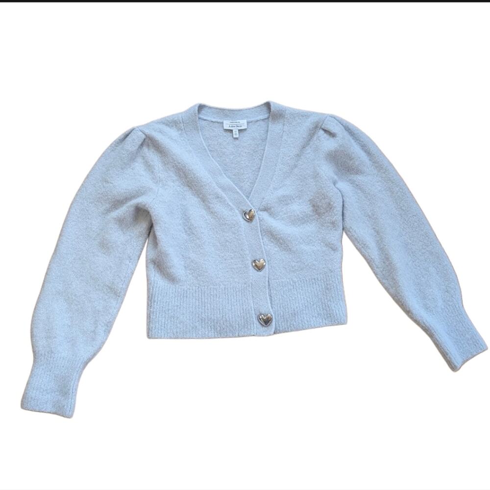 & Other Stories Wool Alpaca Blend Heart Buttons Balloon Sleeve Cropped Sweater